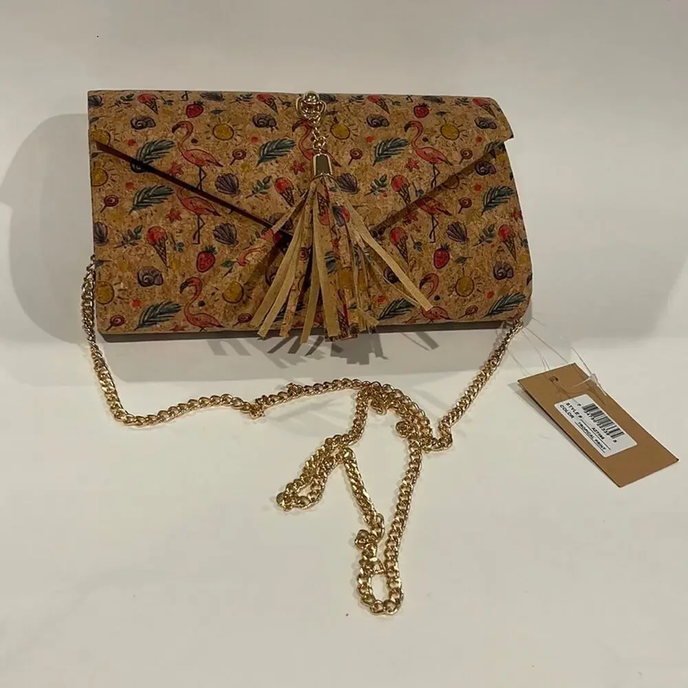 Cork NWT Tropical Print Bag with Gold Chain